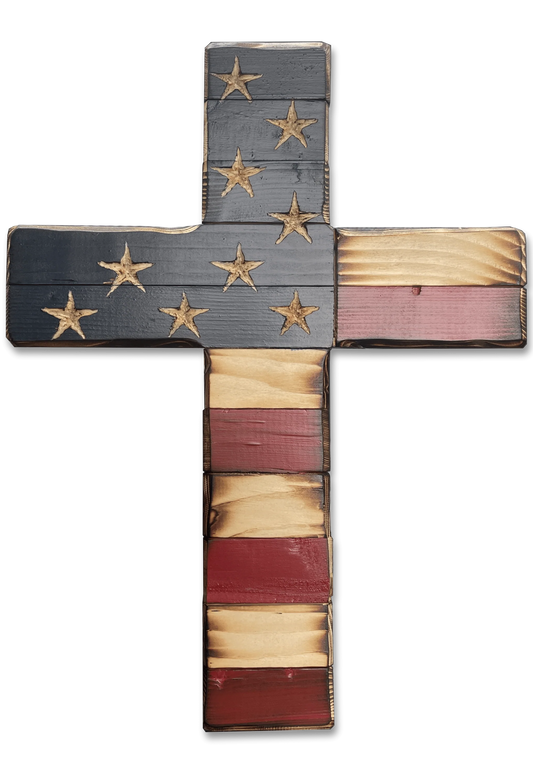 Handmade American Cross with Flag